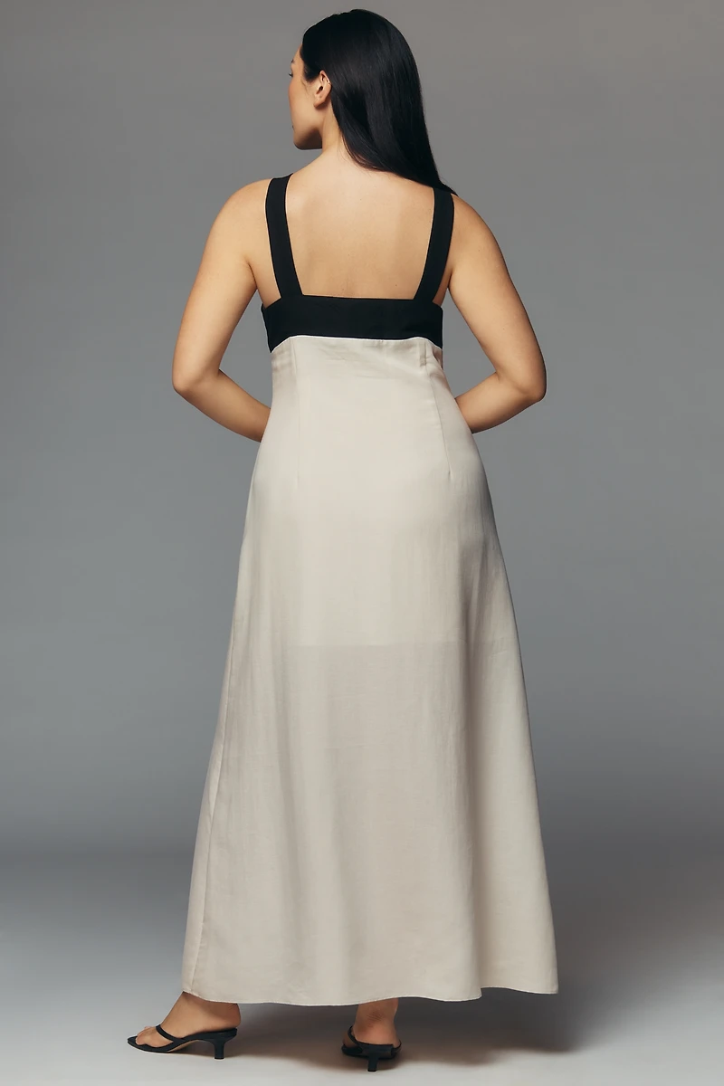 Mare Linen V-Neck Button-Front Maxi Dress