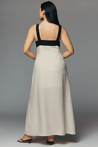 Mare Linen V-Neck Button-Front Maxi Dress