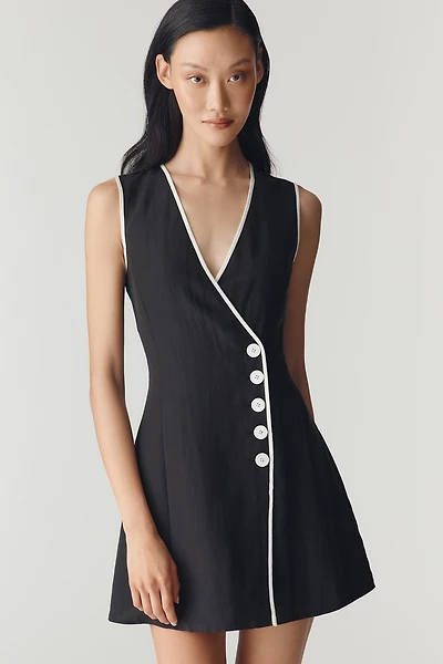 Mare Linen Asymmetric Button Mini Dress