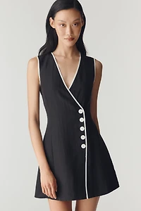 Mare Linen Asymmetric Button Mini Dress