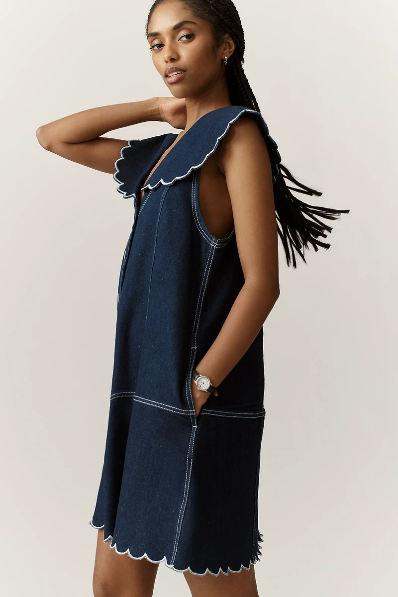 Pilcro Scalloped Denim Buttondown Dress