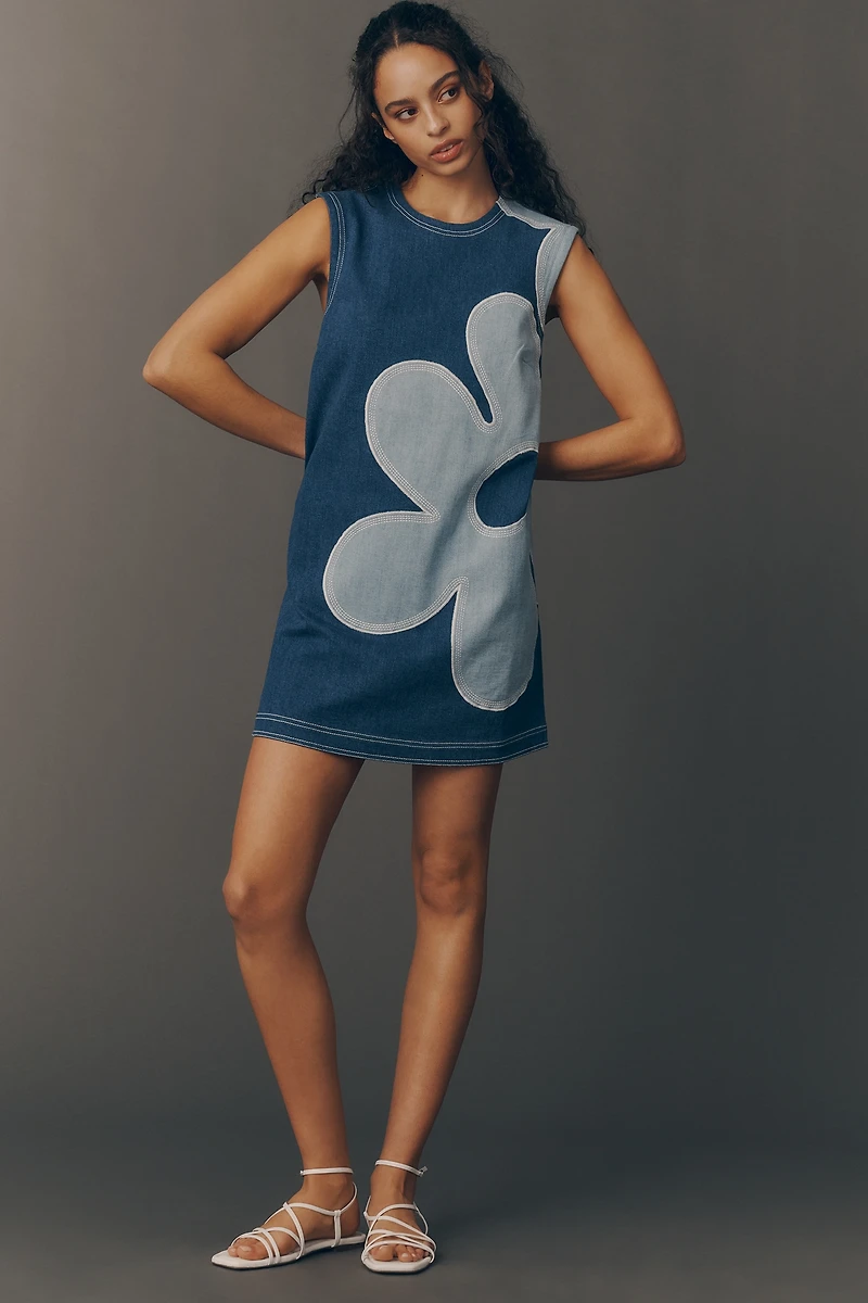 Pilcro Sleeveless Floral Denim Mini Dress