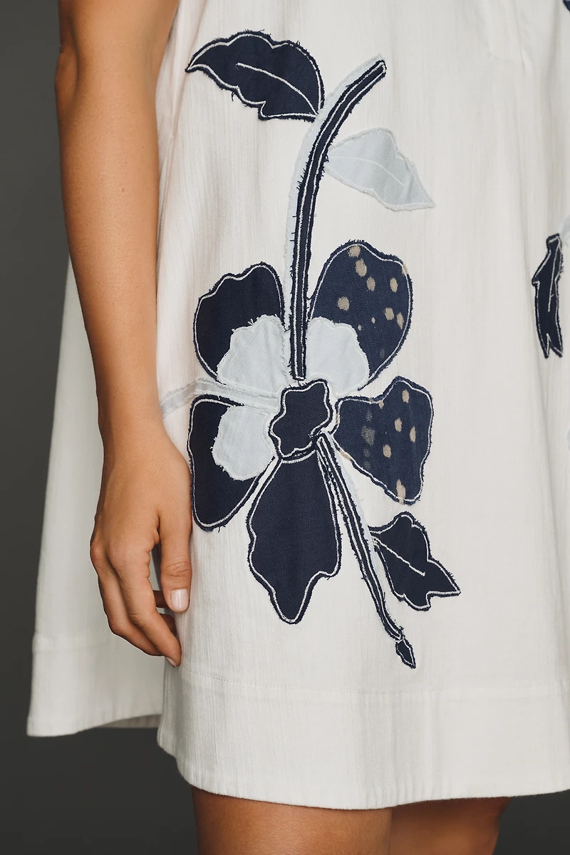 Maeve Denim Applique Swing Mini Dress