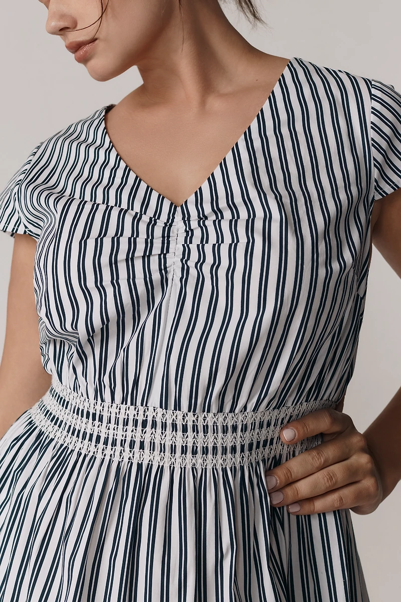 Universal Standard Plus Ambroeus Short-Sleeve Smocked Poplin Midi Dress