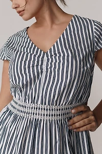 Universal Standard Plus Ambroeus Short-Sleeve Smocked Poplin Midi Dress
