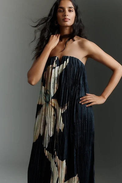 Significant Other Lilian Strapless Pleated Satin Maxi Dress