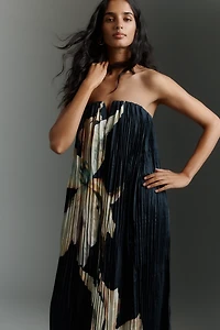 Significant Other Lilian Strapless Pleated Satin Maxi Dress