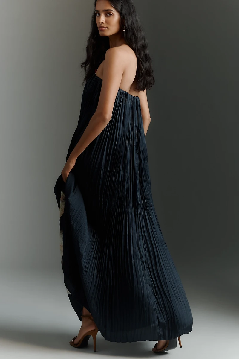 Significant Other Lilian Strapless Pleated Satin Maxi Dress