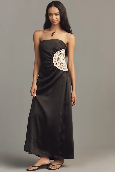 4th & Reckless Cherry Strapless Crochet Cutout Maxi Dress