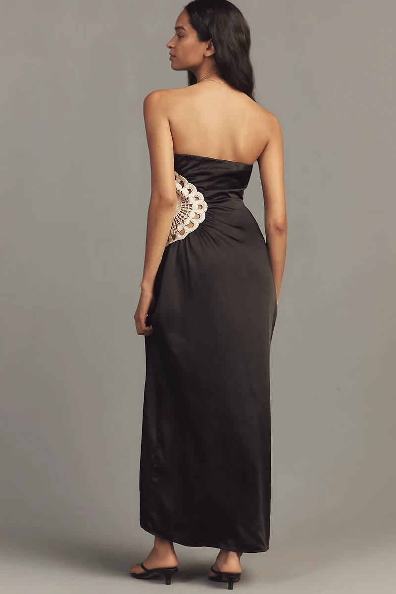 4th & Reckless Cherry Strapless Crochet Cutout Maxi Dress