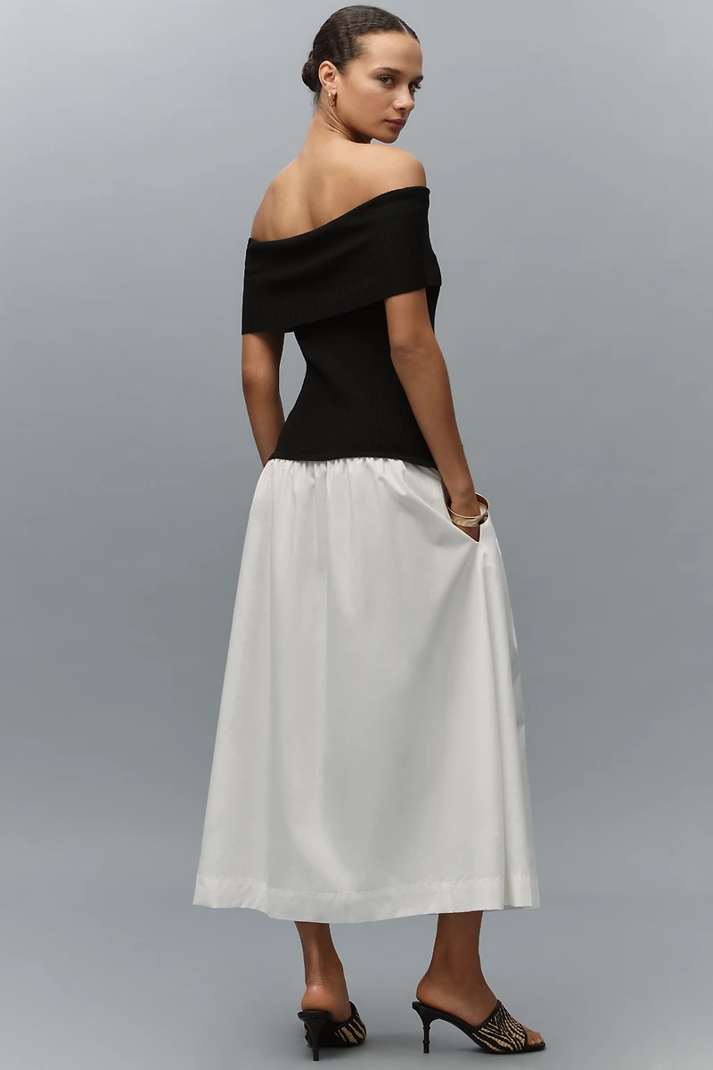 Central Park West Darcy Off-The-Shoulder Drop-Waist Twofer Midi Dress