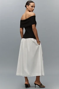 Central Park West Darcy Off-The-Shoulder Drop-Waist Twofer Midi Dress