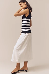 Central Park West Striped Bodice Midi Dress