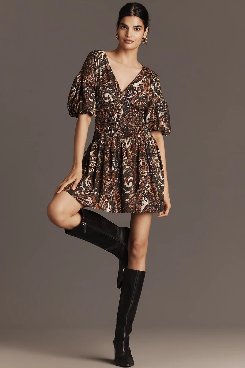 West of Brigitte Puff-Sleeve Mini Dress