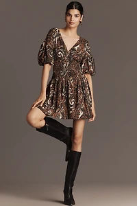 West of Brigitte Puff-Sleeve Mini Dress