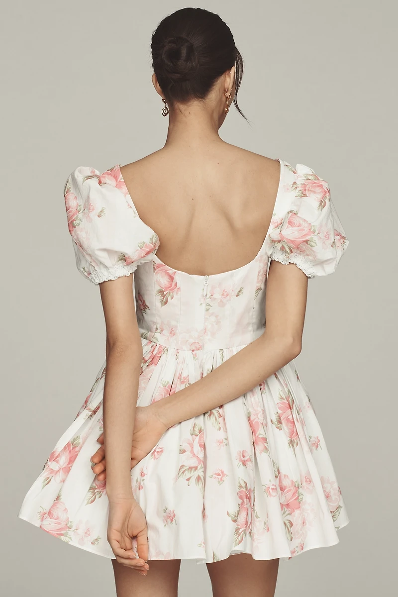 Selkie Sofia Puff-Sleeve Sweetheart Mini Babydoll Dress