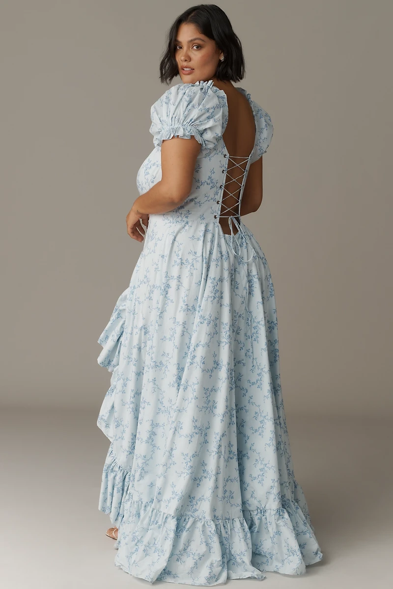 Selkie Foxglove Plus Short-Sleeve Ruffle Maxi Dress