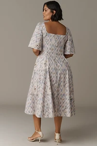 Selkie Bluebell Plus Short-Sleeve Square-Neck Midi Dress