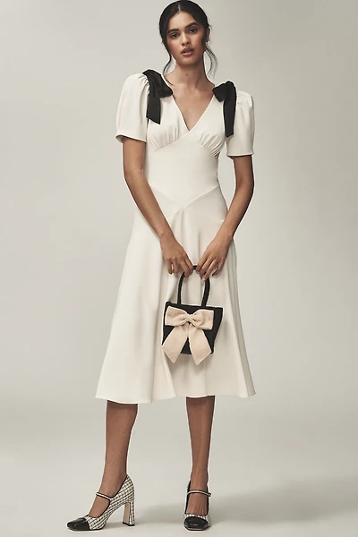 ASTR The Label Celia Puff-Sleeve V-Neck Midi Dress