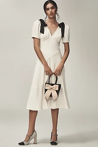 ASTR The Label Celia Puff-Sleeve V-Neck Midi Dress