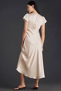 Elodie The Label Leia Rosette Satin Midi Dress