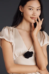 Elodie The Label Leia Rosette Satin Midi Dress