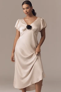 Elodie The Label Leia Rosette Satin Midi Dress