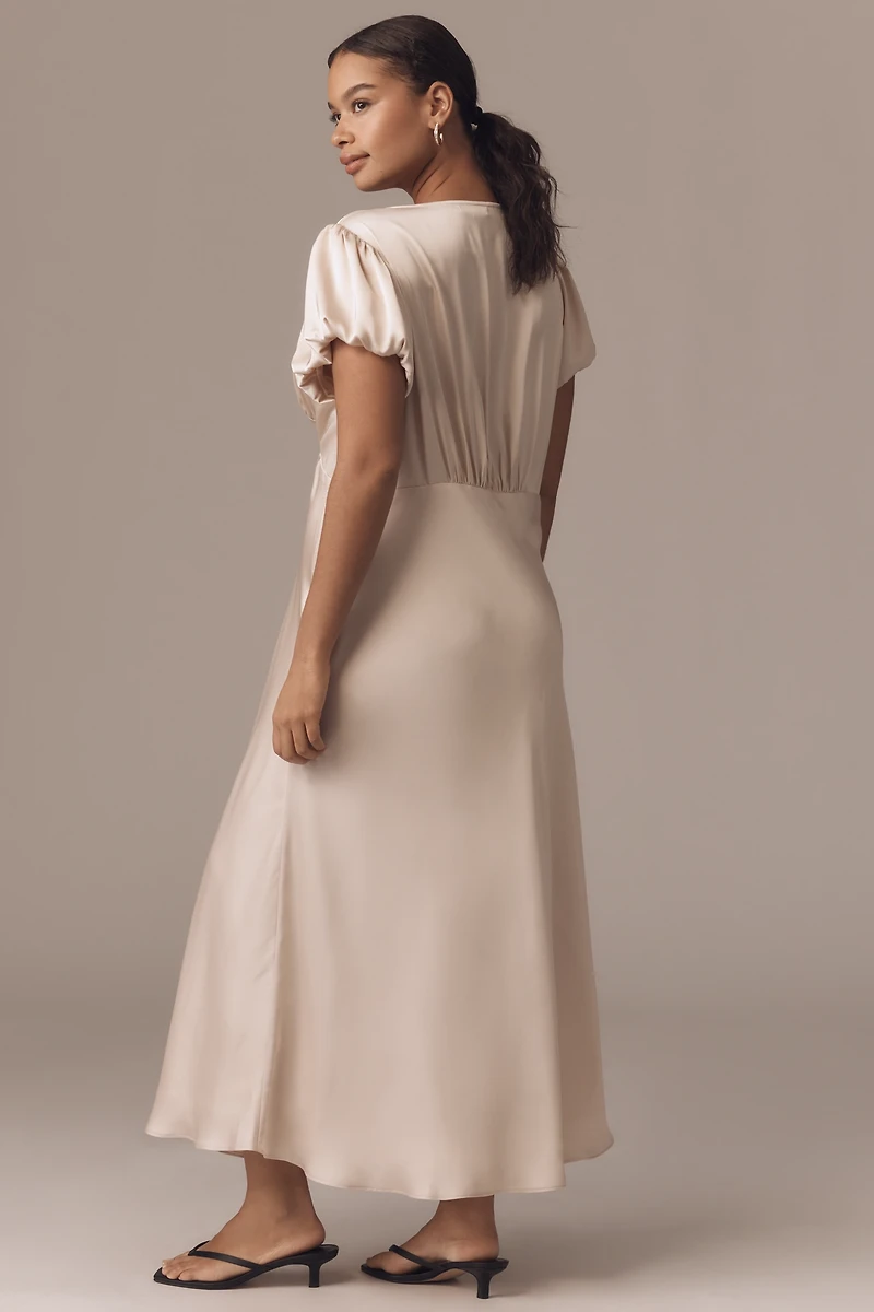Elodie The Label Leia Rosette Satin Midi Dress