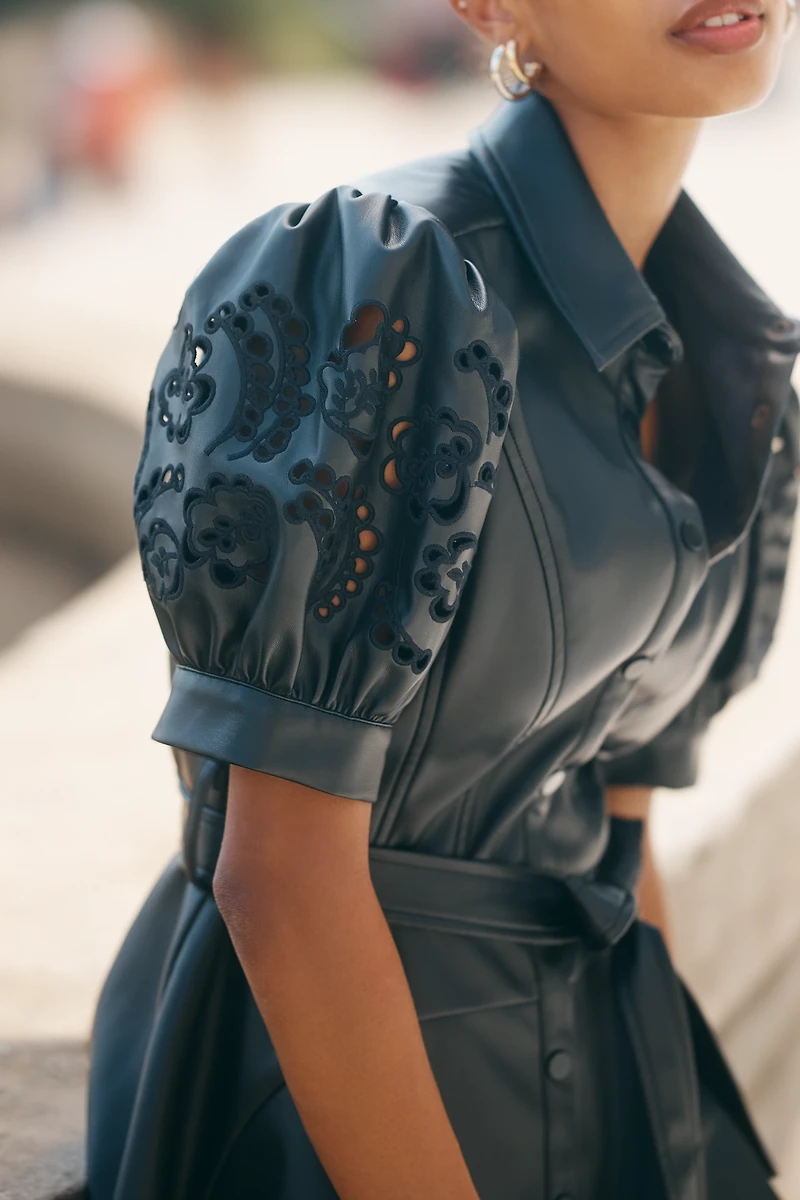 En Saison Nelly Belted Faux-Leather Mini Dress