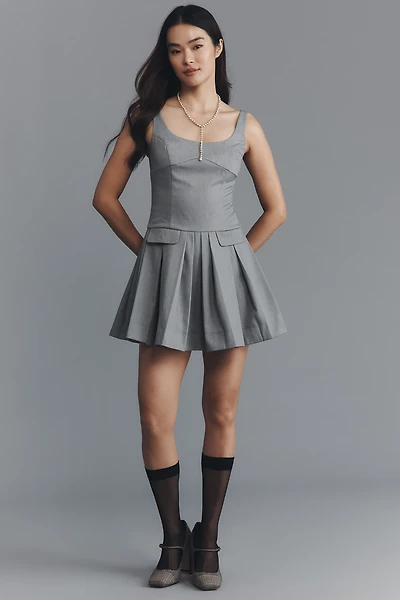 En Saison Quinley Square-Neck Pleated Mini Dress