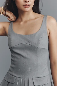 En Saison Quinley Square-Neck Pleated Mini Dress