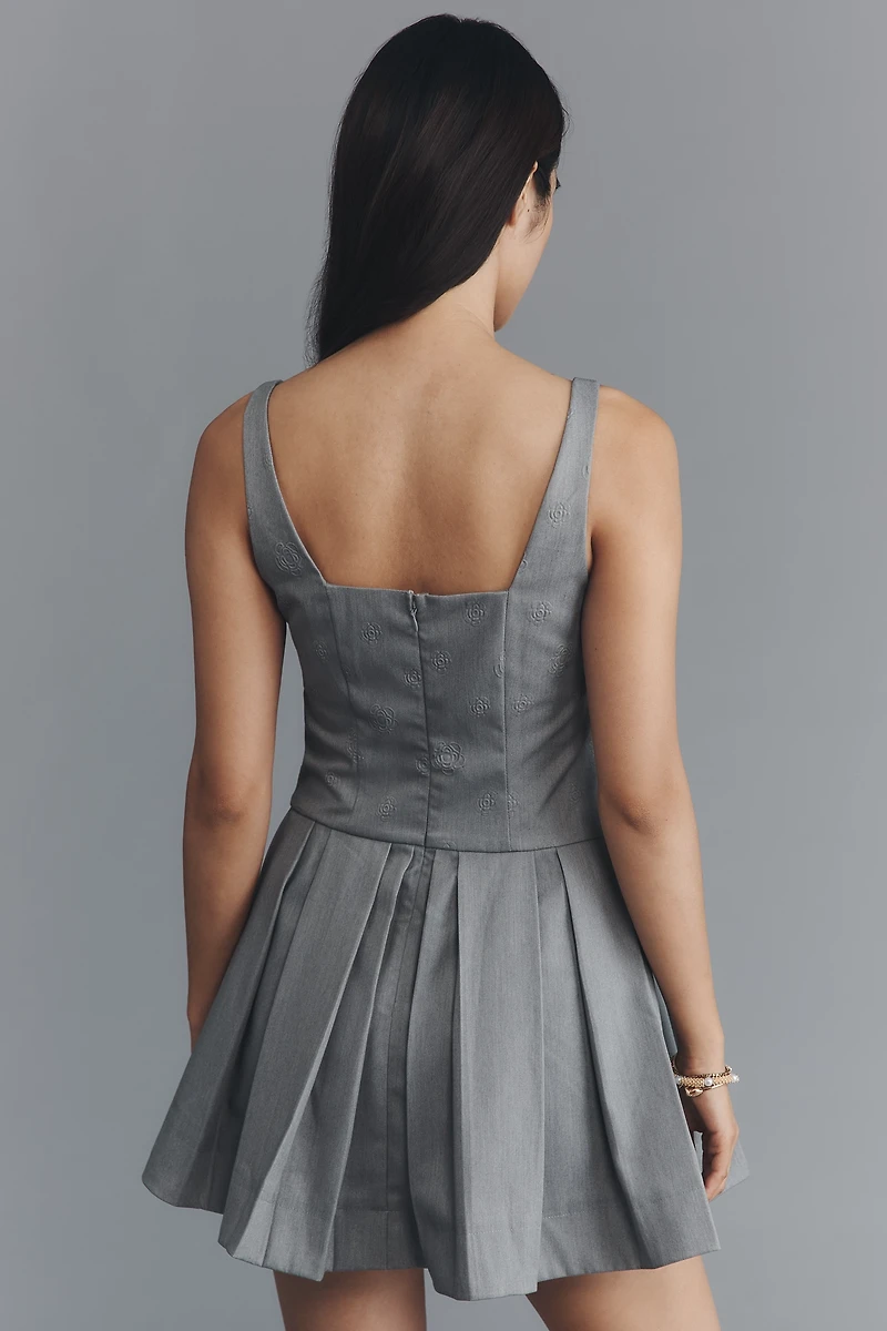 En Saison Quinley Square-Neck Pleated Mini Dress