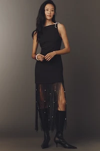 En Saison Leah Fringe-Hem Pearled Mini Dress