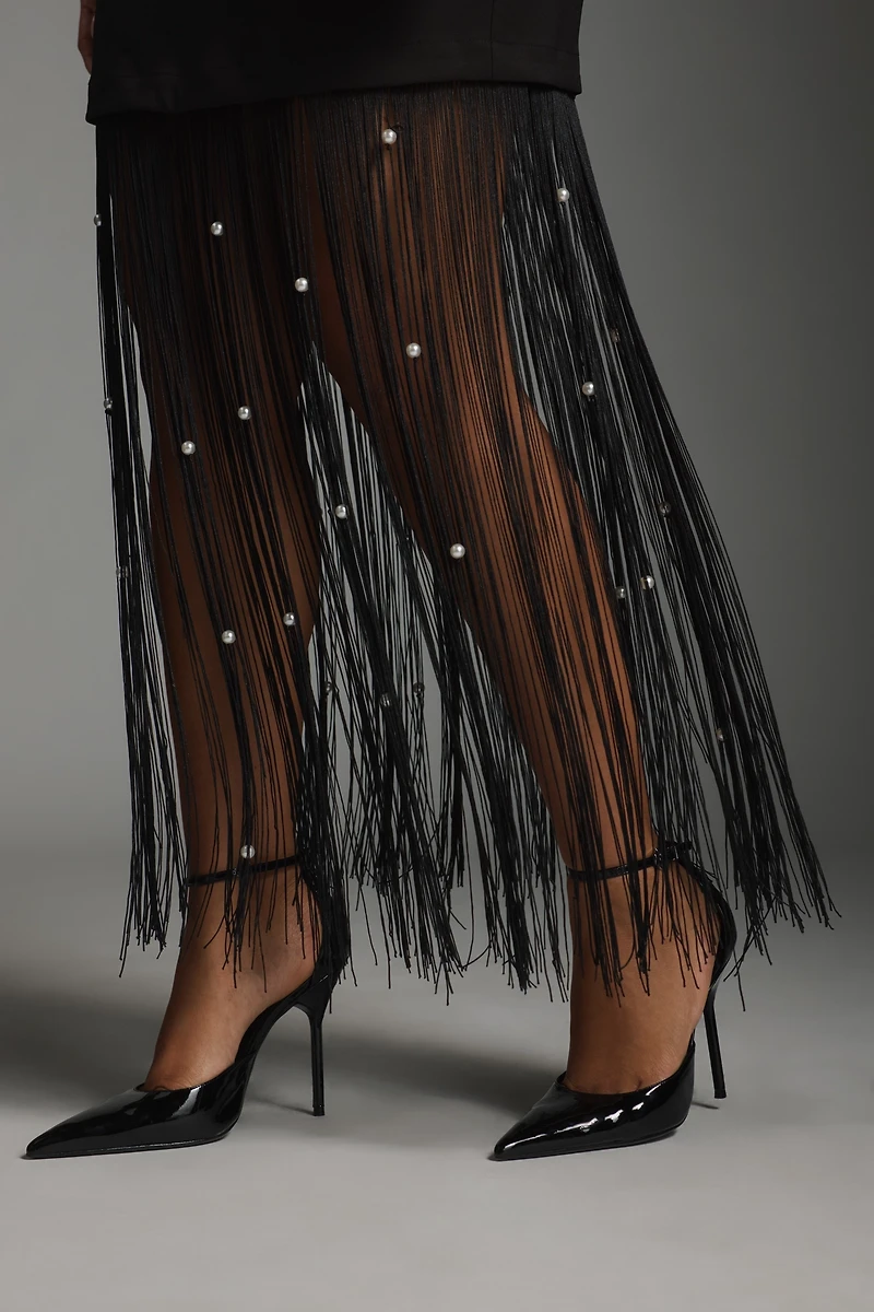 En Saison Leah Fringe-Hem Pearled Mini Dress