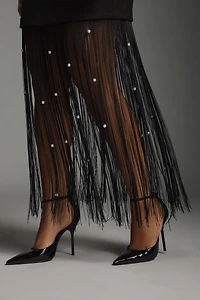 En Saison Leah Fringe-Hem Pearled Mini Dress