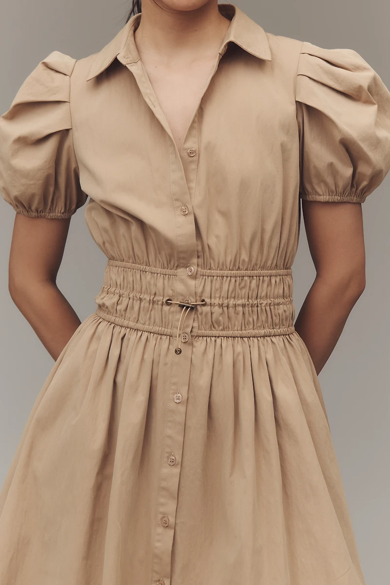 En Saison Marleigh Puff-Sleeve Midi Shirt Dress