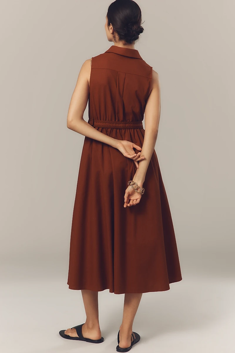 En Saison Megumi Linen Blend Sleeveless Midi Shirt Dress