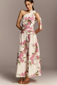 En Saison Esther Cotton One-Shoulder Drop-Waist Midi Dress