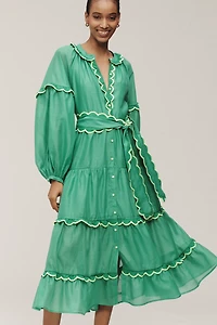 CeliaB Linen Blend Long-Sleeve Maxi Shirt Dress
