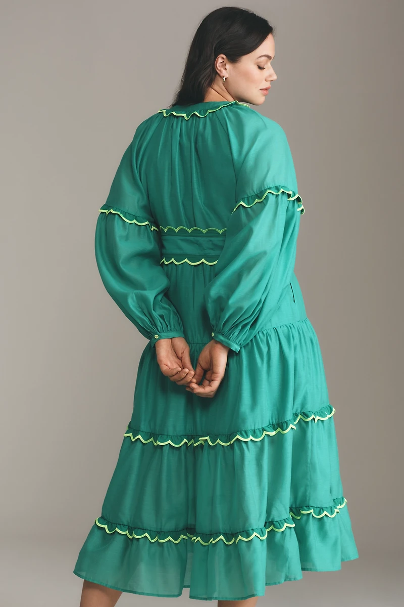 CeliaB Linen Blend Long-Sleeve Maxi Shirt Dress