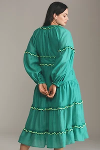 CeliaB Linen Blend Long-Sleeve Maxi Shirt Dress