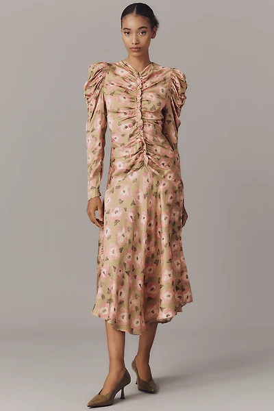 CeliaB Hikari Long-Sleeve Ruched Midi Dress