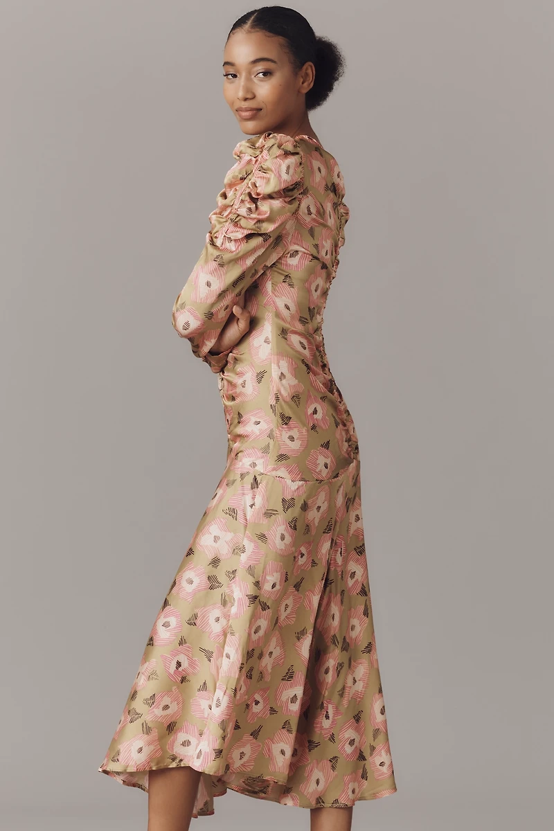 CeliaB Hikari Long-Sleeve Ruched Midi Dress