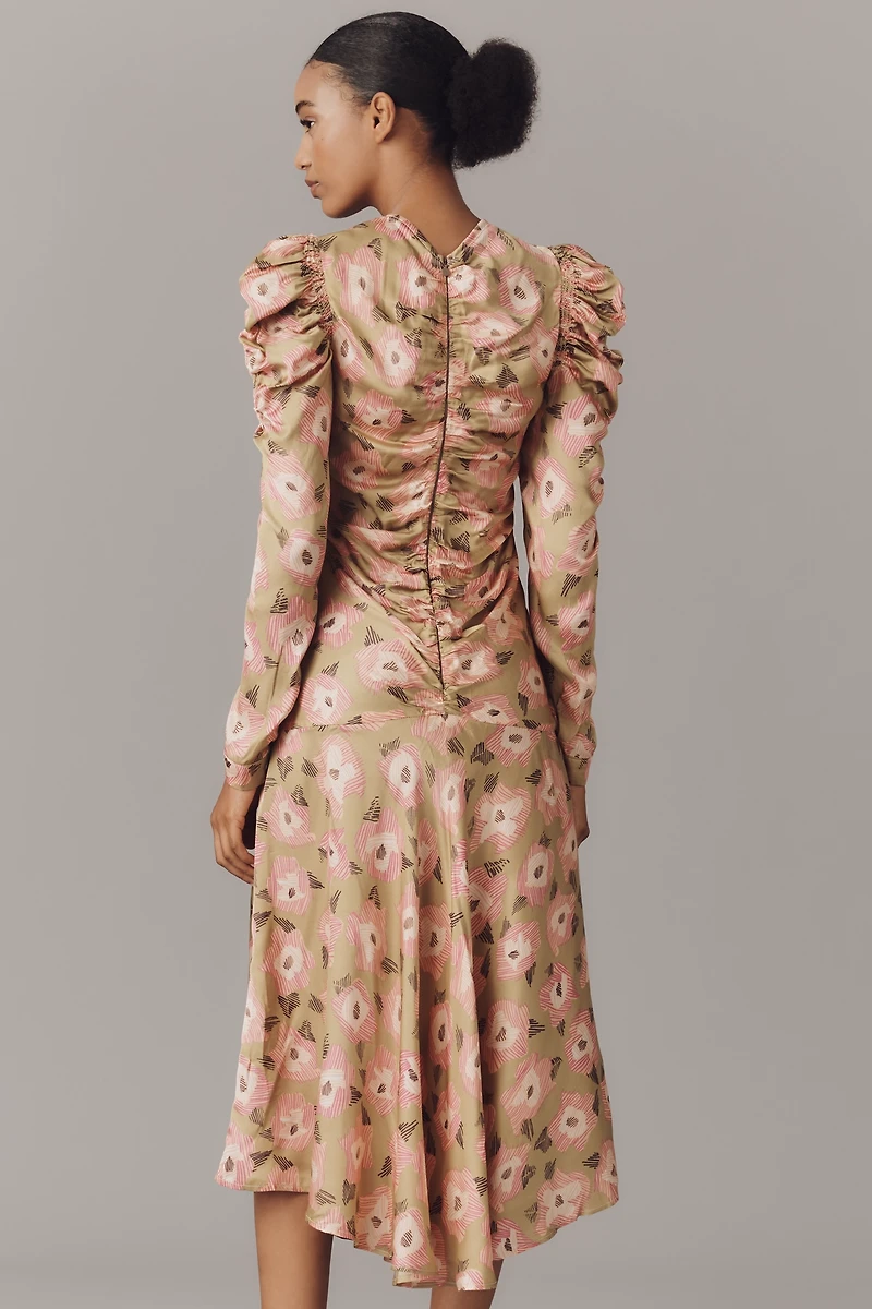CeliaB Hikari Long-Sleeve Ruched Midi Dress