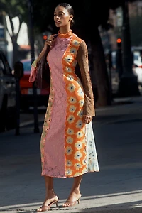 CeliaB Long-Sleeve Mesh Midi Dress