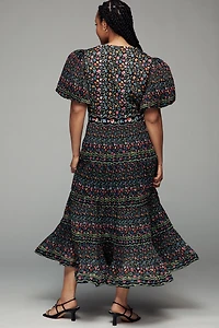 CeliaB Celestia Puff-Sleeve V-Neck Midi Dress