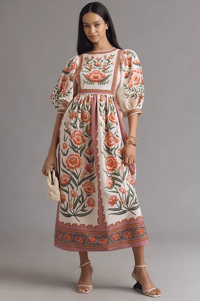 Farm Rio Puff-Sleeve Printed Dress
