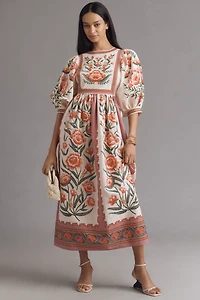 Farm Rio Puff-Sleeve Printed Dress
