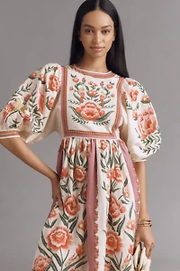 Farm Rio Puff-Sleeve Printed Dress
