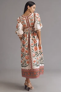 Farm Rio Puff-Sleeve Printed Dress